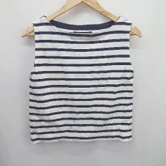 ◇ ⊂ ジュールドランゲージ ボーダー柄 ショート丈 ノースリーブ タンクトップ サイズ1 ネイビー系 レディース E  【1507160026141】