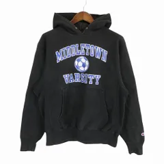 Champion チャンピオン プレミアムリバースウィーブ カレッジ風 プリントパーカー ブラック (メンズ M) 中古 古着 O5362