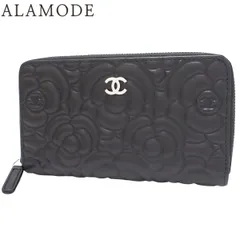 CHANEL(シャネル) カメリア ココマーク ジップウォレット ロングウォレット コンパクトウォレット ラウンドファスナー アラウンドジップ レザー ブラック黒 シルバー金具 レディース 40802148944【中古】【アラモード】