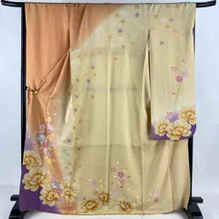 豪華 振袖 【中古】 名品 正絹 黄土色 ぼかし 金彩 花びら 桜 袷 L 裄