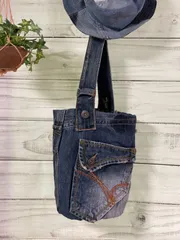 リメイクデニムバッグ 濃デニムペーズリー柄リバーシブルbag-0002