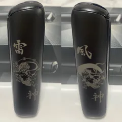 風神 雷神 デザイン プルーム オーラ Ploom aura ジェット ブラック 黒 和彫り 和柄 レーザー加工 3面加工 新型 新品 未使用 送料無料 オリジナル カスタム