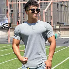 [3XL]メンズ ファッション 服 男性用 オシャレ シンプル 大人 かっこいい 大きいサイズ ストリート 紳士服 マッスル スポーツ トレーニング ウェア セミト フィットネス 半袖 アメリカンヘンリーネック シャツソリッドカラー ストライプ T