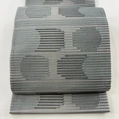 袋名古屋帯 秀品 幾何学模様 縞模様 銀糸 銀彩 青灰色 正絹 【中古】