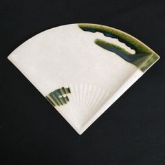 茶道具　菓子器　菓子皿　織物焼　五陶作　扇形　AYM7-15E