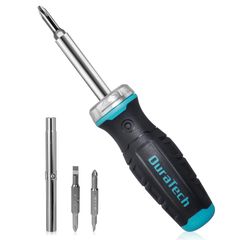 新品 DURATECH 差替ドライバー ドライバーセット ラチェットハンド 6in1 両頭ビット2本付 ソケット機能付き プラス マイナス 正逆回転 ビット装着便利 修理工具 車載工具 自動車整備用 家具組み立て用