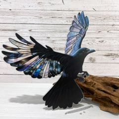 【カラス】サンキャッチャー風アクリルオーナメント｜吊り下げ式ステンドグラス風インテリア／窓・壁装飾◎