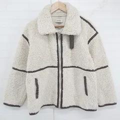 ■ merlot メルロー フェイクレザー パイピング 長袖 フライトジャケット サイズF ライトベージュ レディース P  【1305240007239】