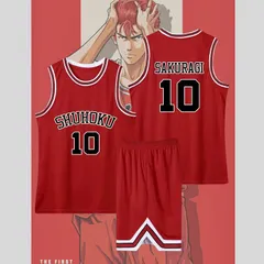 スラムダンク 10番 男女共通 ノースリーブ SLAM DUNK 桜木花道 バスケットボールユニフォーム 大人用・子供用 レッド