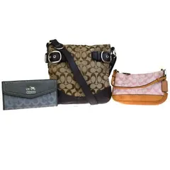 【中古】 3点セット コーチ COACH シグネチャー ハンドバッグ ショルダー 財布 ピンク ブラウン グレー キャンバス レザー 06JA101
