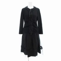 ネミカ NEMIKA 美品 セットアップ 上下 フォーマル カーディガン ジップアップ ノーカラー フレアスカート レイヤード チュール 長袖 ひざ丈 紺 ネイビー 黒 ブラック 9 M /VU◇ 0212