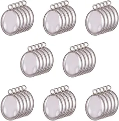 PH PandaHall 約20組 304ステンレス鋼 トレイ ガラスカボション( ステンレス鋼色 約20組,  23x14x1mm)