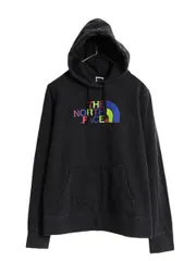 【お得なクーポン配布中!】 ノースフェイス プリント スウェット フード パーカー レディース L / 古着 The North Face アウトドア トレーナー 裏起毛 プルオーバー 黒