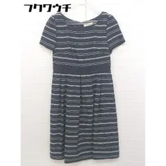 ◇ any SiS バックジップ　ボーダー　スクエアネック 半袖 膝丈 ワンピース サイズ2 ブラック　グレー レディース  【中古】 【1106080008277】