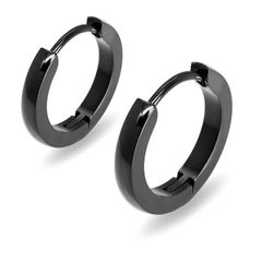 【幅2.0×内径9mm 鏡面仕上げ 色：ブラック 1ペア】[Adelina Style]  フープピアス 人気 つけっぱなし リングピアス レディース メンズ サージカルステンレス 金属アレルギー対応 18G 男女 両耳用 プレゼント