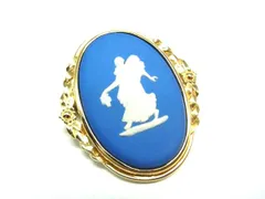■美品■ WEDGWOOD ウェッジウッド ジャスパー カメオ ピンブローチ ピンバッジ アクセサリー ブルー系×ゴールド系 DJ5852