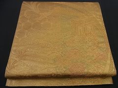 平和屋野田店■六通柄袋帯　流水尾長鳥御所車花文　逸品　未使用　n-if1234