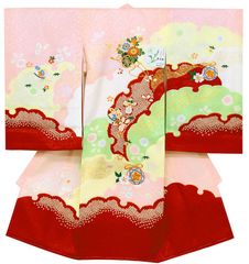 ※店舗改装後【古典新作フェア】仕立無料☆正絹特撰京友禅伝統工芸鹿の子染と多色刺繍工芸祝い王朝雪輪文☆お祝着（10012230）