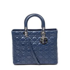 DIOR ディオール ラージ レディ ディオール ジップ ネイビー カナージュュカーフスキンレザー A