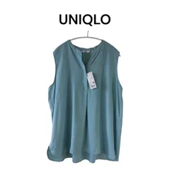 【新品 未使用 タグ付き】 UNIQLO ユニクロ レーヨン スキッパーブラウス ノースリーブ 3XL 4L ブルー