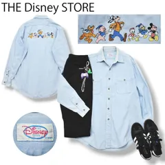 90s 日本製 ディズニー ストア THE Disney STORE キャラクター バック 刺繍 長袖 デニム シャツ L インディゴ