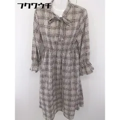 ◇ continuer de NICE CLAUP チェック 長袖 膝下丈 ワンピース アイボリー マルチ レディース  【1112220003446】