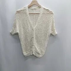 ◇ Θ ROYAL PARTY ロイヤルパーティー シアーニット 半袖 カーディガン サイズM アイボリー系 レディース E  【1410290042311】