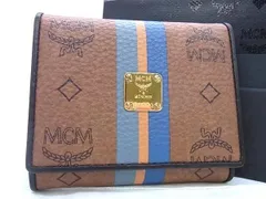  ■新品■未使用■ MCM エムシーエム  モノグラム ヴィセトス柄 レザー 三つ折り 財布 ウォレット ブラウン系×ブルー系 AV6576 のサムネイル