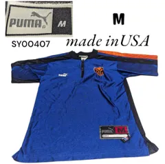 USA製PUMA古着プリントハーフジップ半袖TシャツMブルー