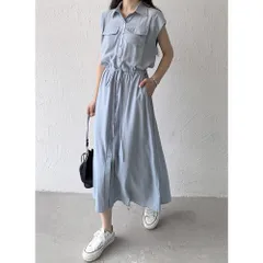 ☆ グレーブルー ☆ M ☆ ワンピース レディース ノースリーブ きれいめ onp023 ワンピース 夏 レディース シャツワンピース ロングワンピース ノースリーブ ワンピ マキシ マキシワンピース シャツ ブラウス ウエストリボン お出かけ リゾート