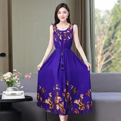 【パープル花柄★Lサイズ】袖なし ロング ワンピース レディース　ノースリーブ　体型カバー