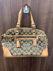 N 最終値下げ【中古】COACH コーチ ハンドバッグ シグネチャー キャンバス ヌメ革 おしゃれ 高級感