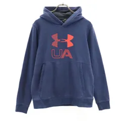 アンダーアーマー 長袖 スウェットパーカー M ネイビー UNDER ARMOUR プルオーバー 裏起毛 メンズ 古着 【240128】