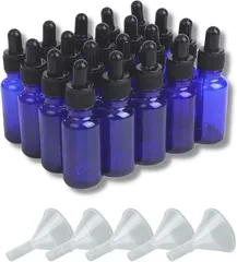 Chocople 遮光瓶 スポイト付き ドロッパーボトル 精油 アロマオイル 詰め替え 保存用 ガラス製 漏斗付き 20本セット(20ml)