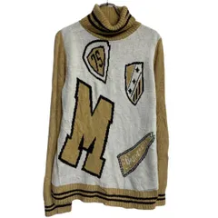 ニット セーター アクリル混 レディース XL 程 ホワイト ブラウン プルオーバー タートルネック 古着卸 アメリカ仕入 a701-6600