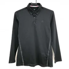 【超美品】アディダス 長袖ポロシャツ 黒 サイドライン 胸元ロゴ 一部透け感 レディース OT ゴルフウェア adidas
