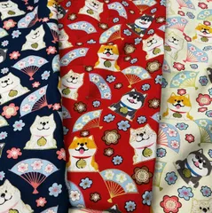 生地 50cm 和柄 和テイスト 柴犬 豆柴 金襴プリント 長寿 縁起物 よさこい 浴衣 コスプレ 布地 ファブリック