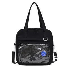 [PIENSE] 痛バック 痛バ 推し活 ショルダーバッグ クリアポケット トートバック 缶バッチ ぬいぐるみ オタ活 斜め掛け (ブラック, Mサイズ) [ブラック] [M]