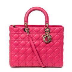 DIOR ディオール ラージ レディ ディオール ジップ フューシャ カナージュラムスキンレザー AA