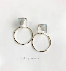 3color square hoop pierce/earring(Mint)