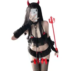 コスプレ衣装 サキュバス 小悪魔 セクシー ランジェリー ハロウィン フリーサイズ ブラック M250426-163