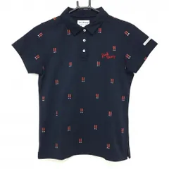 ★特価★【超美品】ジャックバニー 半袖ポロシャツ ネイビー×レッド ビックリマーク ロゴ刺しゅう レディース 1(M) ゴルフウェア Jack Bunny