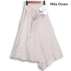 【新品 未使用】 Mila Owen ミラオーウェン 春夏 麻 リネン♪ フロント ドレープ マキシ スカート Sz.0 レディース