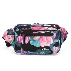 【人気商品】旅行 通学 アウトドア レインカバー付 レディーススポーツウエストバッグ メンズ軽量かばん 釣り ボディーバッグ 斜めかけバッグ ショルダーバッグ 花柄黒 多機能ウエストポーチ おしゃれウエストバッグ FANDARE