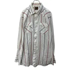 open range 長袖 ストライプ ウエスタンシャツ XL ホワイト レッド ネイビー 80's～ USA製 古着卸 アメリカ仕入 a704-5790