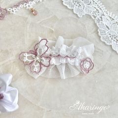 ハンドメイド　雨上がりの蝶　タティングレース 蝶とお花のバレッタ風ヘアクリップ 白×ピンク フェミニン