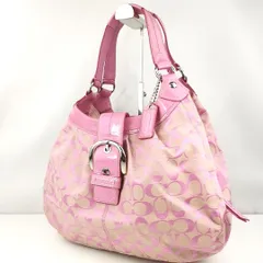 【 COACH 】G A-3 コーチ F15083 シグネチャー 総柄 一部レザー セミショルダー 肩掛け トートバッグ 婦人鞄 ピンク系