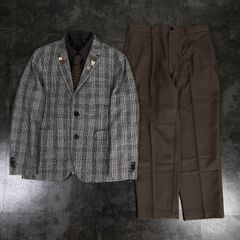 【TOMMY HILFIGER】英国風 極上ウール 5点セット セレモニー シングルスーツ セットアップ 上下 ジャケパン チェック柄×ブラウン系 コーデ Lサイズ 成人式 卒業式 結婚式（ユーロピンズ＆シャツ＆ネクタイ）No.83