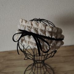 ポップコーン生地のポコポコヘアバンド（リボンで結ぶタイプ・エクリュ）