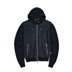 MOORER ムーレー / FRANS-URM 異素材コンビ ダブルジップパーカー ニットフーディー 春秋 ライトアウター ラムレザー スエード ネイビー 418086のサムネイル